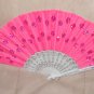 Vintage Fushia Silk Beaded Folding Fan