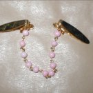 Vintage 1950's gold & pink pearl Sweater Guard Clip Chain