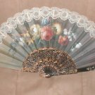 Vintage Floral Print and Lace Hand Fan