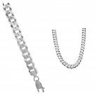 Unisex Necklace .925 Flat Curb Cuban Link 24" Italian Necklace 100% Silver Chain