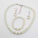 Wedding Jewelry Set, Pearl Necklace, Earring, Bracelet
