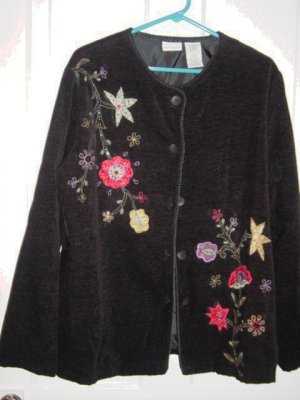 Woman's White Stag Black Chenille Button Front Blazer Jacket Size L #900263