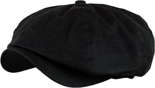 Black Classic Men's Linen 8 Panel Applejack Gatsby Newsboy Ivy Hat Spring