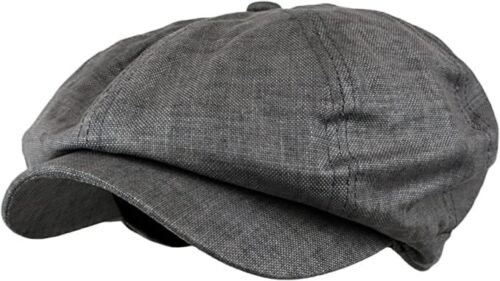 Grey Classic Men's Linen 8 Panel Applejack Gatsby Newsboy Ivy Hat Spring