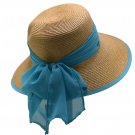 Turquoise Women's Packable Wide Brim Paper Straw Floppy Hat SPF50 Protection Bow Ribbo