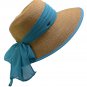 Turquoise Women's Packable Wide Brim Paper Straw Floppy Hat SPF50 Protection Bow Ribbo