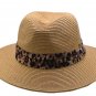 Animal Print Summer short Brim Panama hat Fedora Flat Brim Beach Sun Printed Trim Band