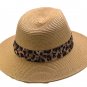 Animal Print Summer short Brim Panama hat Fedora Flat Brim Beach Sun Printed Trim Band