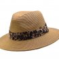 Animal Print Summer short Brim Panama hat Fedora Flat Brim Beach Sun Printed Trim Band
