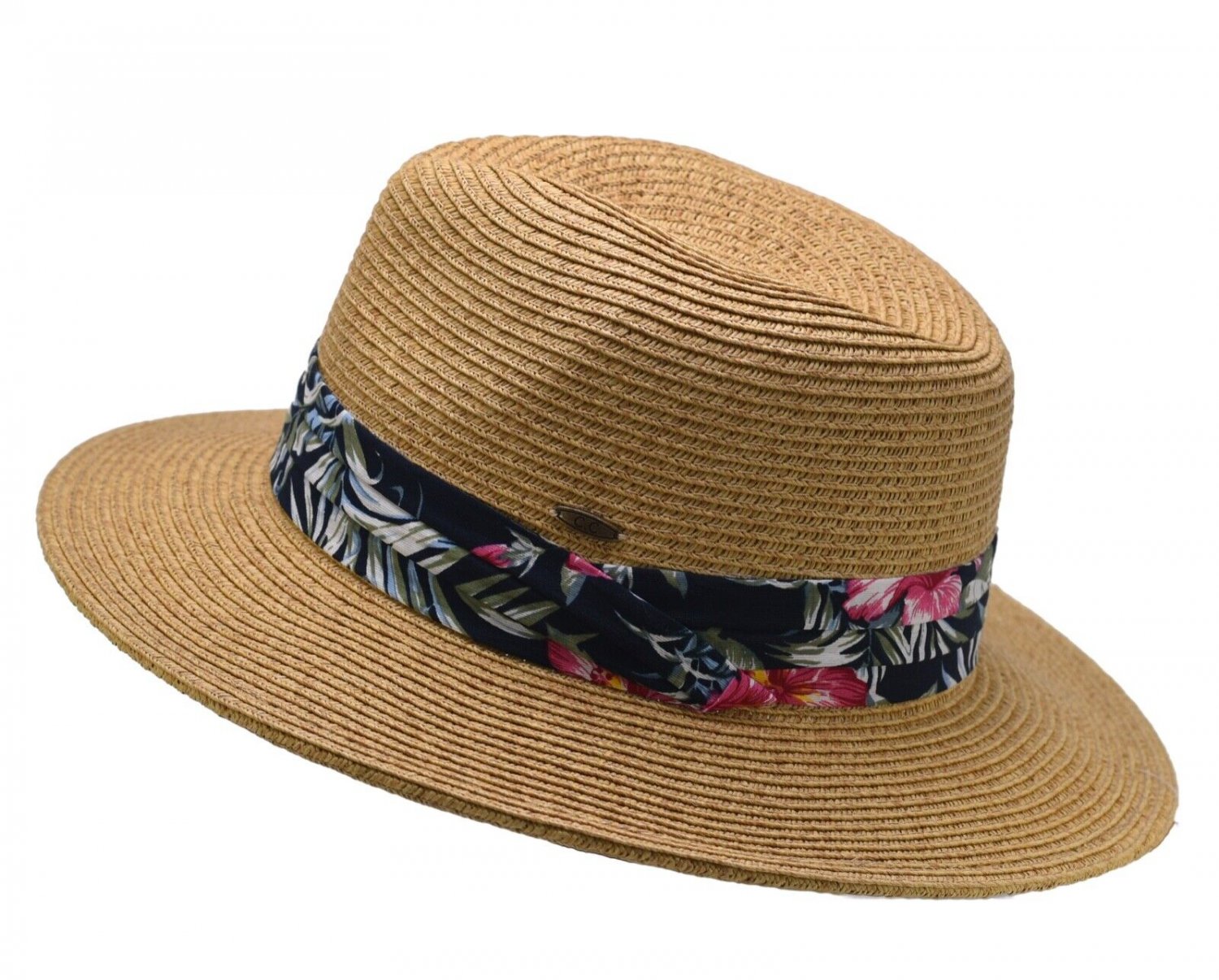 Floral Summer short Brim Panama hat Fedora Flat Brim Beach Sun Printed Trim Band