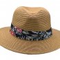 Floral Summer short Brim Panama hat Fedora Flat Brim Beach Sun Printed Trim Band