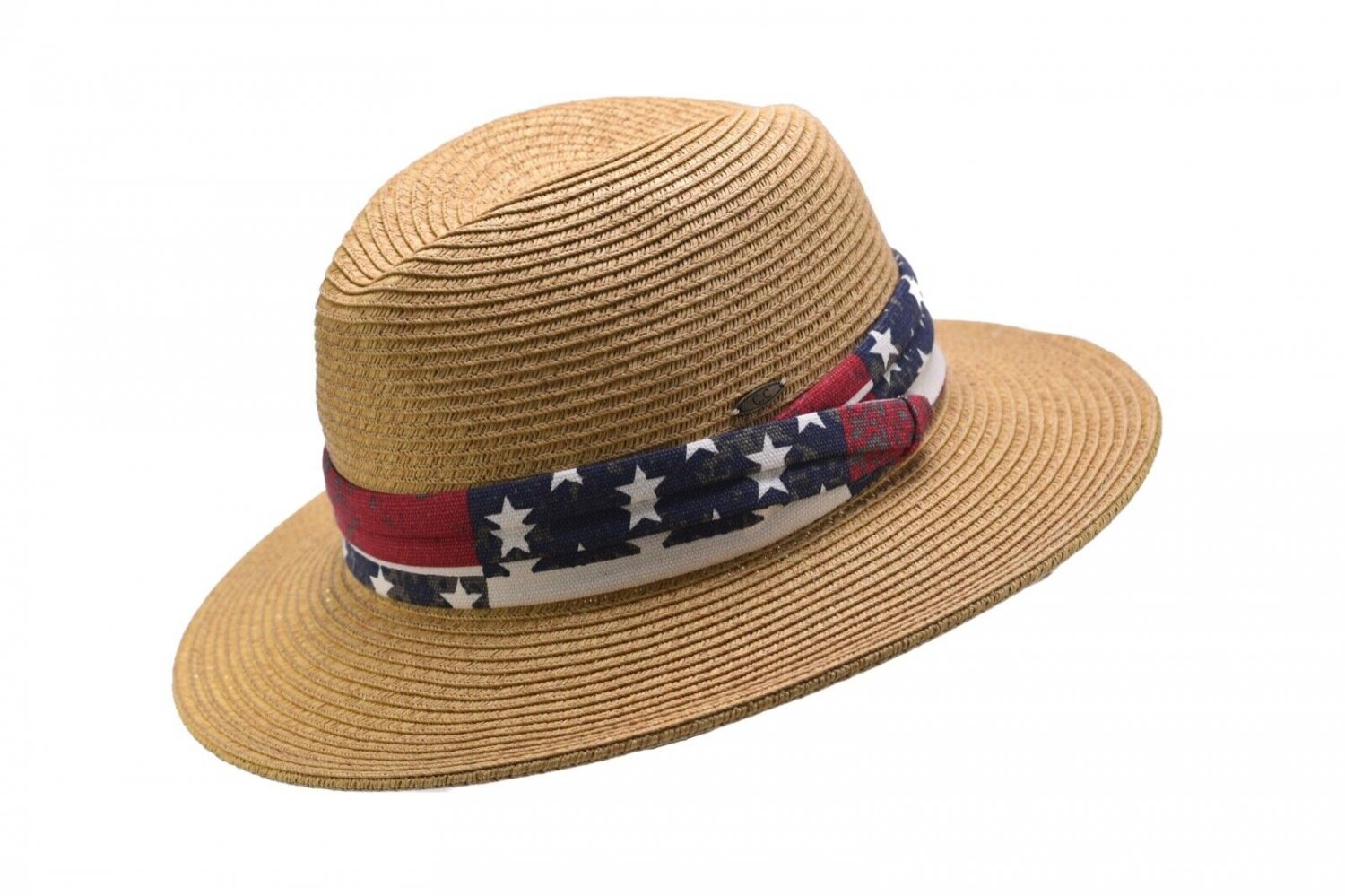 USA Summer short Brim Panama hat Fedora Flat Brim Beach Sun Printed Trim Band