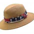 USA Summer short Brim Panama hat Fedora Flat Brim Beach Sun Printed Trim Band