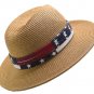 USA Summer short Brim Panama hat Fedora Flat Brim Beach Sun Printed Trim Band