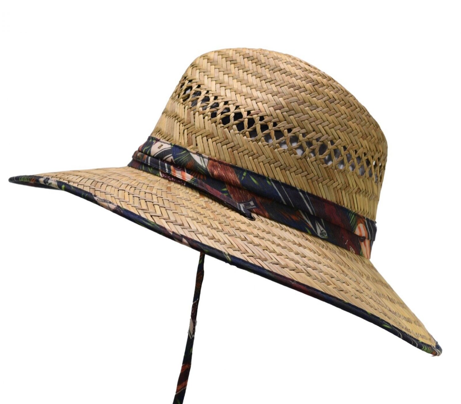 Malibu Men's Straw Sun Lifeguard Beach Hat Raffia Wide Brim Vented