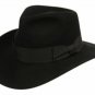 Black S/M Premium Wool Felt Indiana Jones Fedora Hat w/Grosgrain Band Crushable Outback