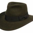 Olive L/XL Premium Wool Felt Indiana Jones Fedora Hat w/Grosgrain Band Crushable Outback