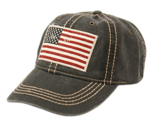 Black Washed Cotton Baseball Cap With American Flag Patch