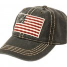 Black Washed Cotton Baseball Cap With American Flag Patch