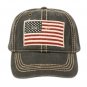Black Washed Cotton Baseball Cap With American Flag Patch