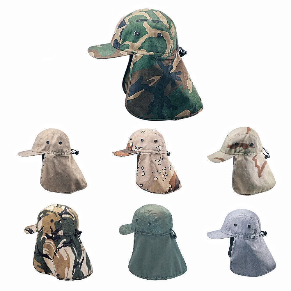 Olive Premium Quality Ear Flap Sun Hat Neck Cover Baseball Cap Visor Camo Army Fishing