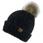 Black Chenille Thick Cable Knit Faux Fuzzy Fur Pom Fleece Lined Skull Cuff Beanie