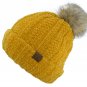 Mustard Chenille Thick Cable Knit Faux Fuzzy Fur Pom Fleece Lined Skull Cuff Beanie