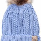 Pale Blue Toddler Kids Genuine Ages 2-7 Sherpa Lining Pom Thick Knit Beanie Hat
