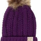 Purple Toddler Kids Genuine Ages 2-7 Sherpa Lining Pom Thick Knit Beanie Hat