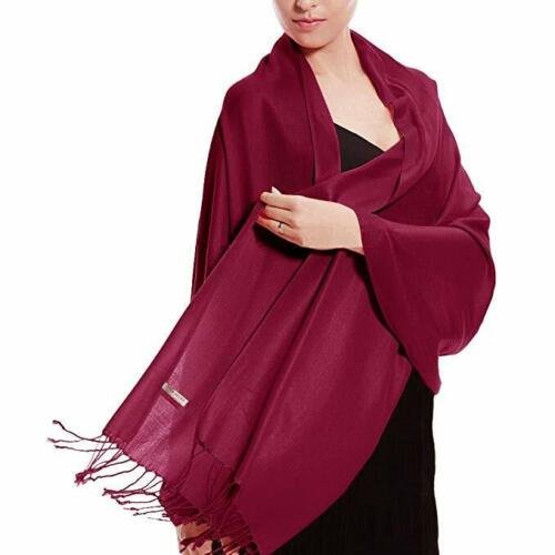 Burgundy Pashmina Large Soft Plain Shawl Wrap Scarf for Women