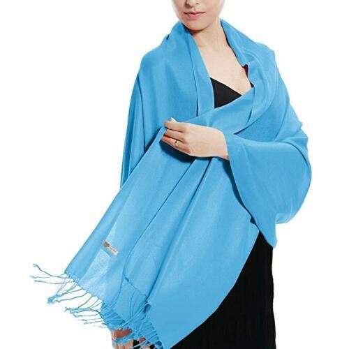 Sky Blue Pashmina Large Soft Plain Shawl Wrap Scarf for Women