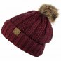 Burgundy Thick Cable Knit Faux Fuzzy Fur Pom Fleece Lined Skull Cap Cuff Beanie