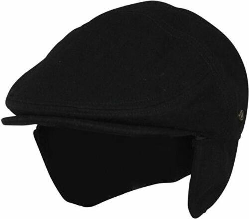 Black XL 100% Wool Solid Winter Ivy Cabbie Hat Fleece Earflap Driving Hat