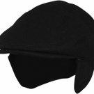 Black XL 100% Wool Solid Winter Ivy Cabbie Hat Fleece Earflap Driving Hat