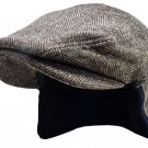 Brown Herringbone XL 100% Wool Solid Winter Ivy Cabbie Hat Fleece Earflap Driving Hat