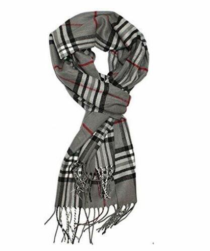 Plaid Gray Classic Luxurious Soft Cashmere Feel Unisex Winter Scarf in Checks and Plaid