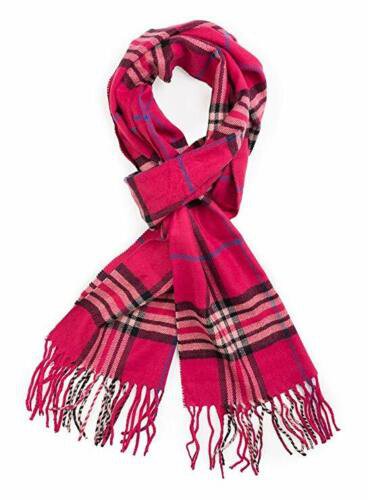 Plaid Hot Pink Classic Luxurious Soft Cashmere Feel Unisex Winter Scarf in Checks and Plaid