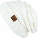 Ivory Chenille Solid Womens Oversized Slouchy Hat Ribbed Knit Warm Beanie