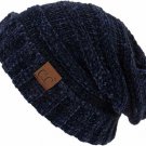 Navy Chenille Solid Womens Oversized Slouchy Hat Ribbed Knit Warm Beanie
