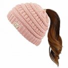 Indie Pink Kids Soft Stretch Cable Knit Messy High Bun Ponytail Beanie