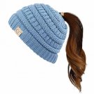 Denim Kids Soft Stretch Cable Knit Messy High Bun Ponytail Beanie