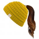 Mustard Kids Soft Stretch Cable Knit Messy High Bun Ponytail Beanie