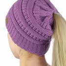 Lavender Adult Soft Stretch Cable Knit Messy High Bun Ponytail Beanie