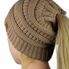 Tauple Adult Soft Stretch Cable Knit Messy High Bun Ponytail Beanie