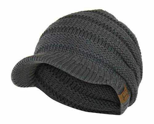 Dark Melange Gray Beanie Visor Womens Knit Slouchy Oversized Thick Slouch Color Cap Hat