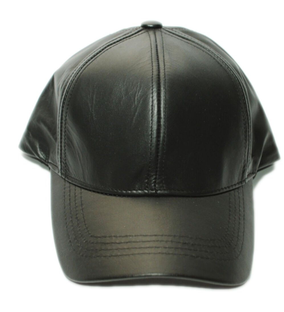 Black Genuine Leather Adjustable Solid USA Baseball Cap Hat
