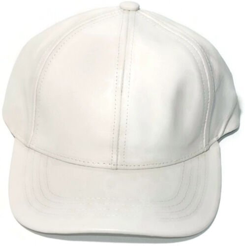 White Genuine Leather Adjustable Solid USA Baseball Cap Hat