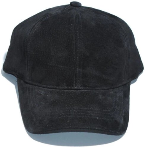 Sheep Suede Black Genuine Leather Adjustable Solid USA Baseball Cap Hat