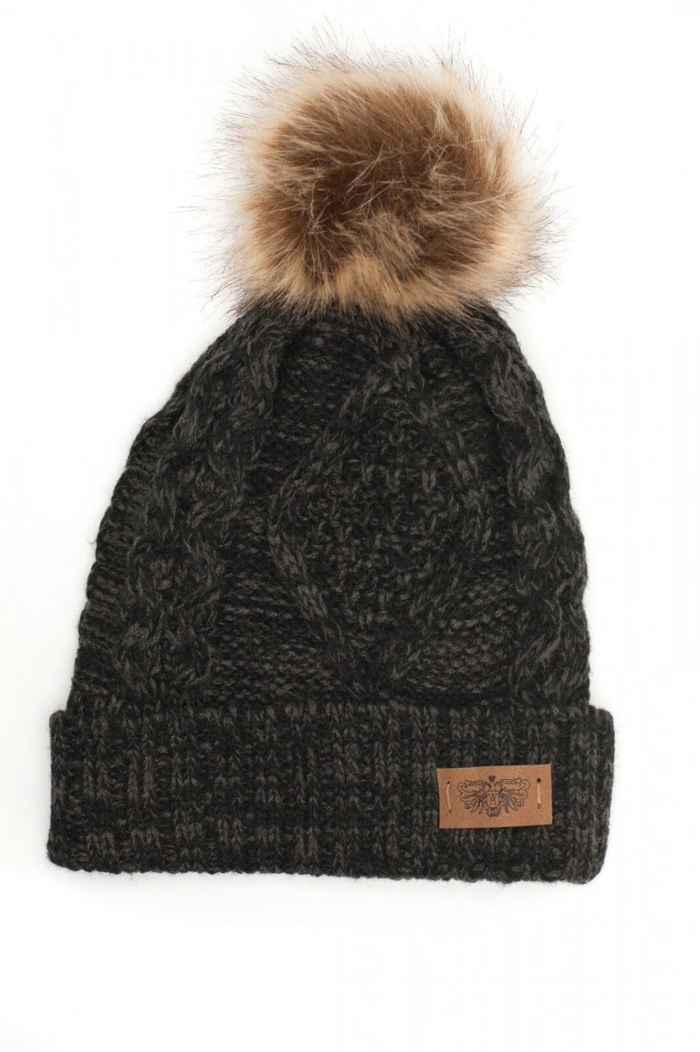 Multi Black Women's Winter Fleece Fuzzy Lined Cable Knitted Pom Pom Cold Beanie
