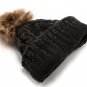 Multi Black Women's Winter Fleece Fuzzy Lined Cable Knitted Pom Pom Cold Beanie